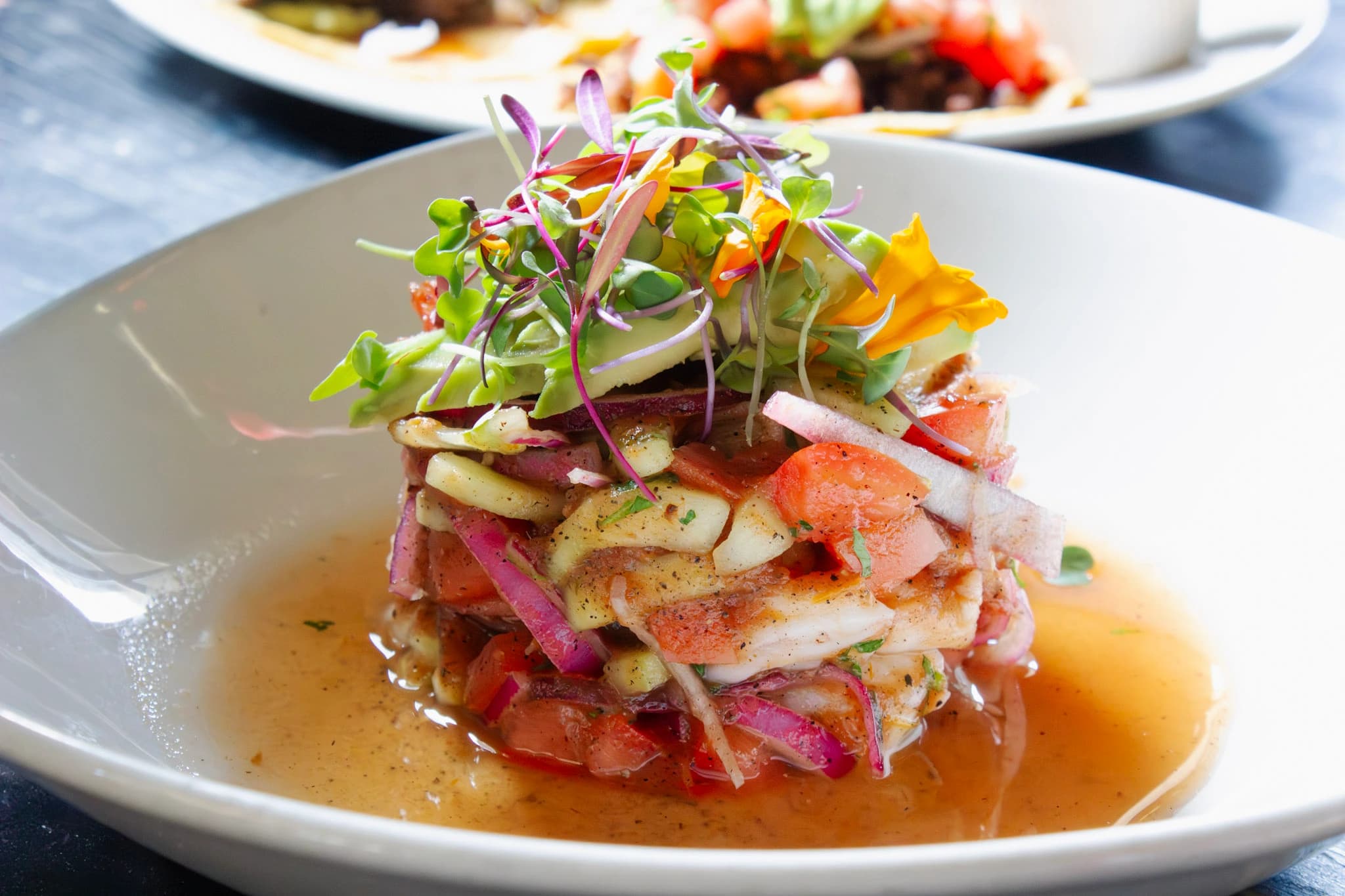 Ceviche tostadas plated at Las Gardenias in Milwaukee
